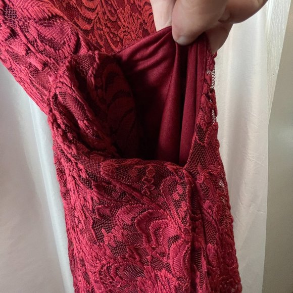 Torrid Mini Lace Ruffle Dress With Pockets color: Burgundy - Picture 7 of 8